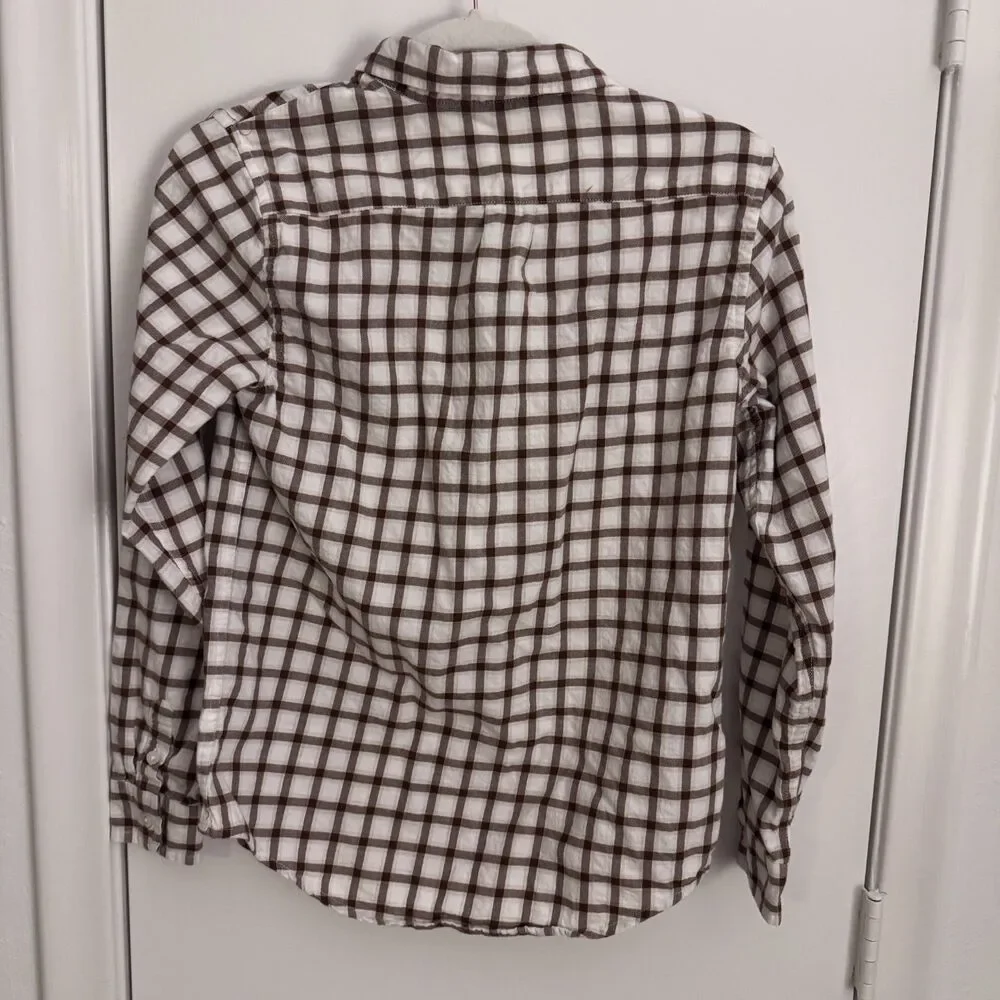 Boys Janie and Jack Brown/Cream Plaid Button Down LS Shirt Size 14 EUC Preppy